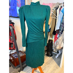 All That Jazzy USA green wool look dress padded shoulder wrap gather